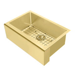 Front Apron Kitchen Sink, Single Bowl, 30 Inch in Brass