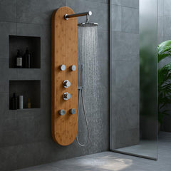 Full Body Shower Panel, Crane Series, 52 in with Body Jets in Natural Bamboo