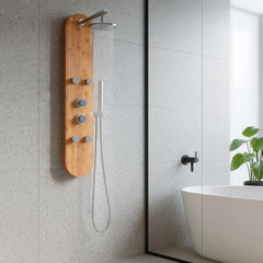 Full Body Shower Panel, Crane Series, 52 in with Body Jets in Natural Bamboo
