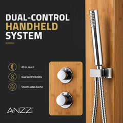 Full Body Shower Panel, Crane Series, 52 in with Body Jets in Natural Bamboo