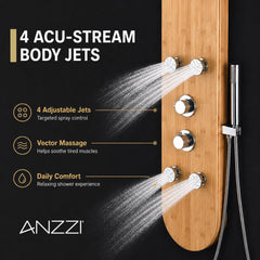 Full Body Shower Panel, Crane Series, 52 in with Body Jets in Natural Bamboo