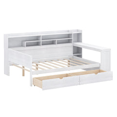 Full Daybed with Built-In Desk and 2 Drawers in Antique White