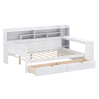 Full Daybed with Built-In Desk and 2 Drawers in Antique White