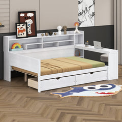 Full Daybed with Built-In Desk and 2 Drawers in Antique White