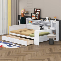 Full Daybed with Built-In Desk and 2 Drawers in Antique White