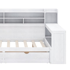 Full Daybed with Built-In Desk and 2 Drawers in Antique White