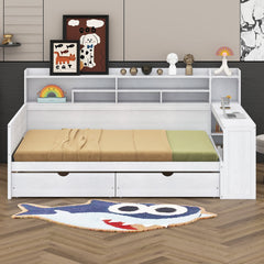 Full Daybed with Built-In Desk and 2 Drawers in Antique White
