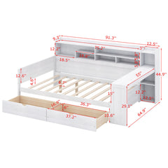 Full Daybed with Built-In Desk and 2 Drawers in Antique White