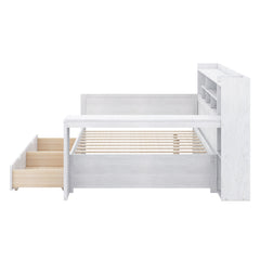 Full Daybed with Built-In Desk and 2 Drawers in Antique White
