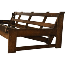 Full-Size Futon and Mattress in Black Microsuede with Mocha Wood Frame