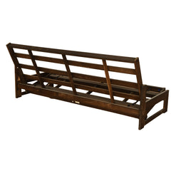 Full-Size Futon and Mattress in Black Microsuede with Mocha Wood Frame