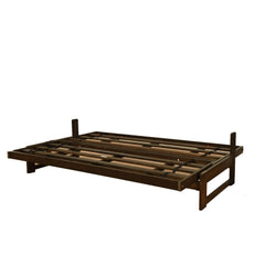 Full-Size Futon and Mattress in Black Microsuede with Mocha Wood Frame