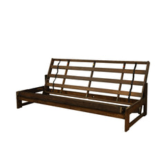 Full-Size Futon and Mattress in Black Microsuede with Mocha Wood Frame