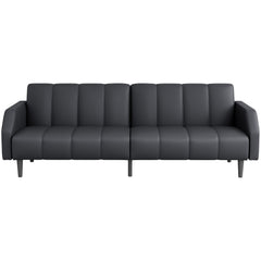 Futon Sofa Bed, Gray Faux Leather, Black Metal Legs, Adjustable Backrest