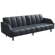 Futon Sofa Bed, Gray Faux Leather, Black Metal Legs, Adjustable Backrest