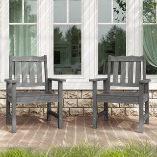 Garden Armchairs, Set of 2, Gray Plastic with Slatted Seat and Back