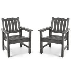Garden Armchairs, Set of 2, Gray Plastic with Slatted Seat and Back