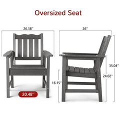 Garden Armchairs, Set of 2, Gray Plastic with Slatted Seat and Back
