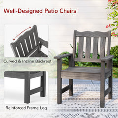 Garden Armchairs, Set of 2, Gray Plastic with Slatted Seat and Back