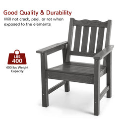 Garden Armchairs, Set of 2, Gray Plastic with Slatted Seat and Back