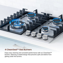 Gas Cooktop, 4 Burner, 24 Inch, Natural Gas, Stainless Steel