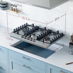 Gas Cooktop, PowerFlame, 5 Burners, Stainless Steel, 30 Inch