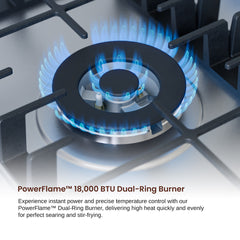 Gas Cooktop, PowerFlame, 5 Burners, Stainless Steel, 30 Inch