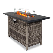 Gas Fire Pit Table, 50,000 BTU Steel with Glass Shield in Rattan