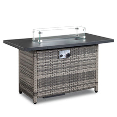 Gas Fire Pit Table, 50,000 BTU Steel with Glass Shield in Rattan