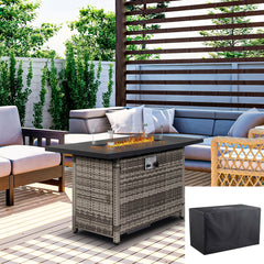 Gas Fire Pit Table, 50,000 BTU Steel with Glass Shield in Rattan