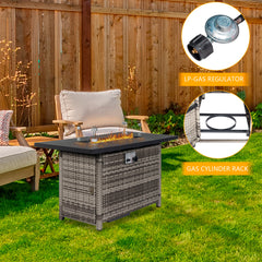 Gas Fire Pit Table, 50,000 BTU Steel with Glass Shield in Rattan