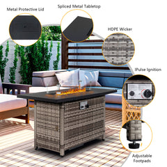 Gas Fire Pit Table, 50,000 BTU Steel with Glass Shield in Rattan