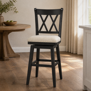 In a room | the stool at a warm plaster dining room's island edge, low golden late-afternoon light from the right