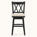Front | antique-black swivel counter stool centered on paper, double-X back and beige seat