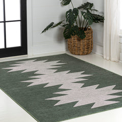 Geometric Area Rug, 7'10" x 10', Dark Green/Light Gray