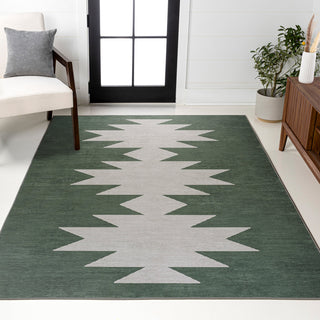 Geometric Area Rug, 7'10" x 10', Dark Green/Light Gray