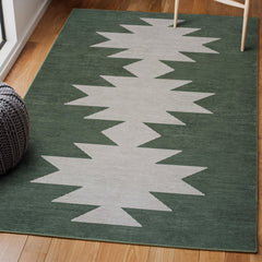 Geometric Area Rug, 7'10" x 10', Dark Green/Light Gray