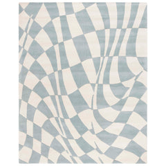 Geometric Area Rug, 7'6" x 9'6", Ivory and Blue with Wool and Viscose