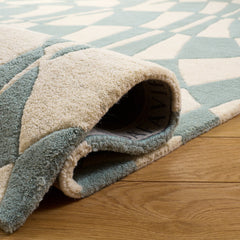 Geometric Area Rug, 7'6" x 9'6", Ivory and Blue with Wool and Viscose