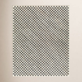 Geometric Area Rug, Wool Blend in Beige, Dark Brown, Charcoal and Medium Gray