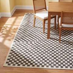 Geometric Area Rug, Wool Blend in Beige, Dark Brown, Charcoal and Medium Gray