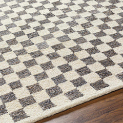 Geometric Area Rug, Wool Blend in Beige, Dark Brown, Charcoal and Medium Gray