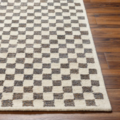 Geometric Area Rug, Wool Blend in Beige, Dark Brown, Charcoal and Medium Gray