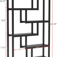 Geometric Bookcase Set, 2 Pieces, Black with Metal Frame