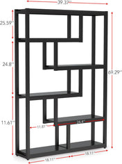 Geometric Bookcase Set, 2 Pieces, Black with Metal Frame