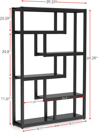 Geometric Bookcase Set, 2 Pieces, Black with Metal Frame