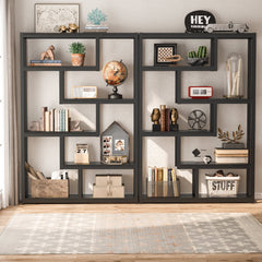Geometric Bookcase Set, 2 Pieces, Black with Metal Frame