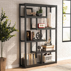 Geometric Bookcase Set, 2 Pieces, Black with Metal Frame
