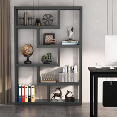 Geometric Bookcase Set, 2 Pieces, Black with Metal Frame