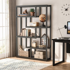 Geometric Bookcase Set, 2 Pieces, Black with Metal Frame